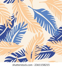 Green Seamless Contemporary Palm Template Pattern. Black Seamless Creative Trendy Textile, Seamless Art. Blue Endless Nature Branch Quill Backdrop. 