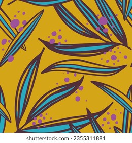 Vector de plantilla de primavera creativo sin foco verde. Coloridas Y Infinitas Hojas Gráficas Clásicas, Textura Sin Marea. Diseño De Pintura Simple Y Continuo Amarillo. 