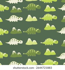 green seamless cute dinosaur vector design illustration pattern for kids apparel full print. This design is suitable for children's clothing textile industry