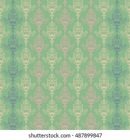 Green seamless damask pattern. Ornamental background with pattern