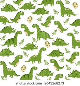 green seamless dinosaur pattern cute illustration cartoon design for kids apparel. This design is suitable for children's clothing textile industry