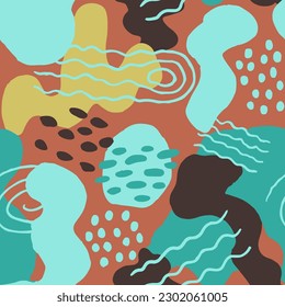 El Doodle Verde Seamless Sencillo Estilo Fondo. Decoración De Vintage Creativa Sin Margen, Vector Sin Marea. Papel de conjunto gráfico de pincel intenso y sin fin