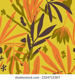 Green Seamless Elegant Flora Decor Texture. Hippie Seamless Decoration Graphic Scribble, Seamless Design. Colorful Repetitive Summer Jungle Element Art. 