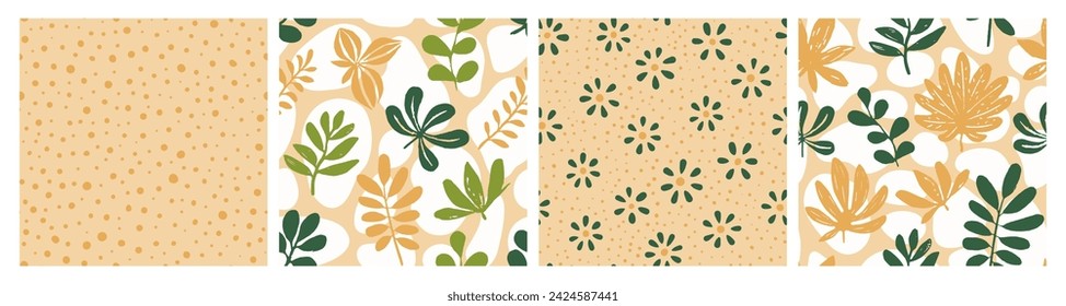 Green Seamless Elegant Flora Style Collection. Blue Seamless Abstract Trendy Paint, Seamless Backdrop. Bright Repetitive Nature Beauty Template Wallpaper. 