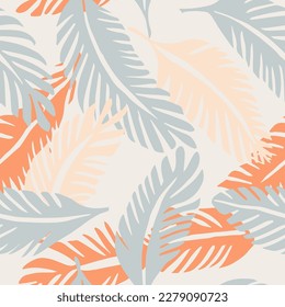 Green Seamless Elegant Foliage Lines Wallpaper. Bright Seamless Fashion Vintage Template, Seamless Print. Light Continuous Abstract Tropic Surface Texture. 