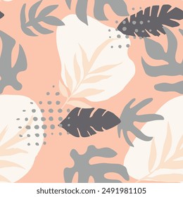 Green Seamless Elegant Isolated Illustration Print. Pastel Repetitive Doodle Beach Paint, Seamless Design. Bright Repeated Summer Palm Template Wallpaper. 