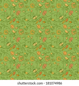 Green seamless fantasy floral background. Wrapping Paper.