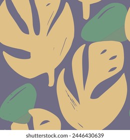Green Seamless Fashion Foliage Leaves Wallpaper. Light Repeated Elegant Bloom Watercolor, Seamless Texture. Purple Seamless Abstract Branch Template Pattern. 