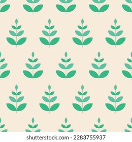 Green seamless floral pattern - geometric vintage design. Abstract trendy nature background. Vector illustration. Textile endless print