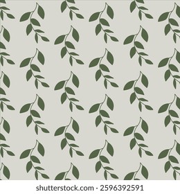 Green seamless floral pattern on pale grey background Spring pattern with botanical elements