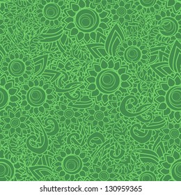 Green seamless floral pattern. Vector illustration