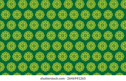Green seamless floral pattern with vintage leaves and decorative ornate design