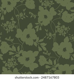 green seamless floral vector flowers leaves pattern on green background