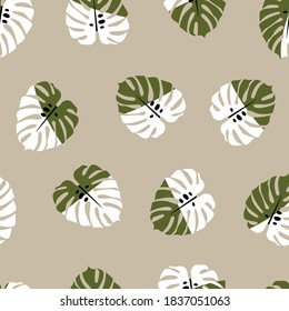 green seamless floral vector leaf pattern on cream background
