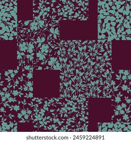 verde Vector floral sin costuras flores Pequeñas hojas bandanna patrón en fondo granate