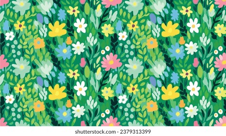 green seamless flowers repeating pattern, flowers pattern, ditsy, liberty , meadow, floral
