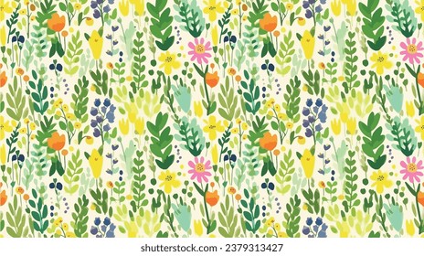 green seamless flowers repeating pattern, flowers pattern, ditsy, liberty , meadow, floral