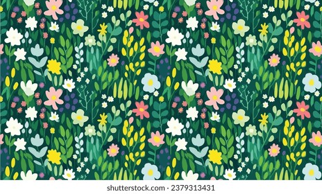 green seamless flowers repeating pattern, flowers pattern, ditsy, liberty , meadow, floral