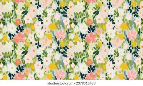 green seamless flowers repeating pattern, flowers pattern, ditsy, liberty , meadow, floral