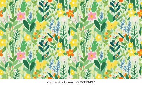 green seamless flowers repeating pattern, flowers pattern, ditsy, liberty , meadow, floral