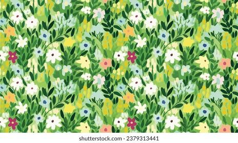green seamless flowers repeating pattern, flowers pattern, ditsy, liberty , meadow, floral