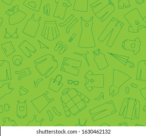 Green seamless graphics with texture laundry. Simple vector line.
