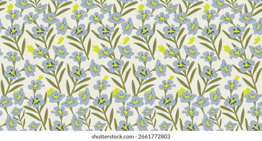 Green seamless grass pattern background for nature wallpaper and textile design Exotic hand drawn flowers seamless pattern. Floral for fabric, textile, clothing, wrapping paper, covers, banners