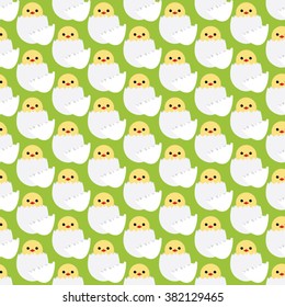 green seamless Happy Easter pattern: chicken inside egg