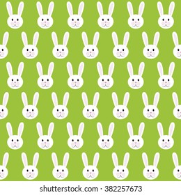 green seamless Happy Easter pattern: cute bunny