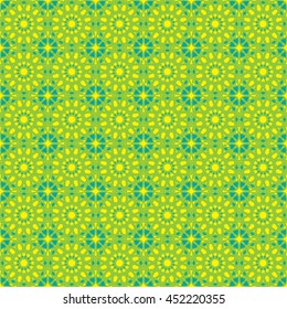 Green seamless islamic pattern. Moroccan pattern vector background. Traditional arabic pattern. Greetings card and invitation card background. Vector illustration