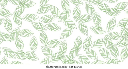 green seamless leaves isolated on white background. vector illustration