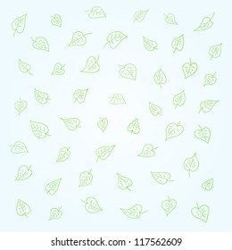 Green seamless leaves pattern on blue background