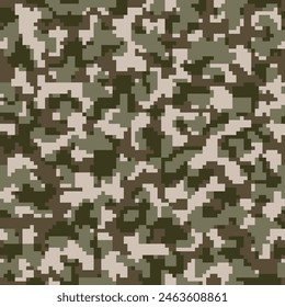 Textil militar geométrico monocromo sin costura verde. Fondo de pantalla de ejército gráfico Grunge negro repetido.  Fondo De Combate De Vector Moderno Repetido Del Desierto. Patrón de soldado de píxel marrón. 