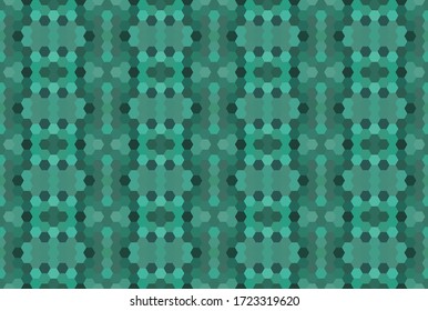 Green seamless mosaic pattern. Abstract hexagon background for wallpaper, backdrop, banner, template, illustration, fabric and other applications. Vector.