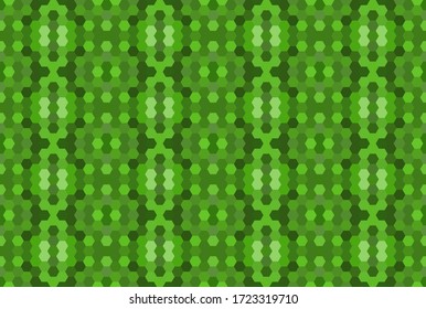 Green seamless mosaic pattern. Abstract hexagon background for wallpaper, backdrop, banner, template, illustration, fabric and other applications. Vector.
