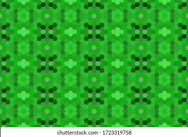 Green seamless mosaic pattern. Abstract hexagon background for wallpaper, backdrop, banner, template, illustration, fabric and other applications. Vector.