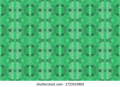 Grünes nahtloses Mosaikmuster. Abstrakter sechseckiger Hintergrund für Tapete, Hintergrund, Banner, Vorlage, Illustration, Stoff und andere Anwendungen. Vektorgrafik.