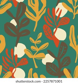 Green Seamless Nature Flora Element Design. Dark Continuous Fashion Spring Surface, Seamless Backdrop. Bright Endless Contemporary Trendy Watercolor Pattern. 