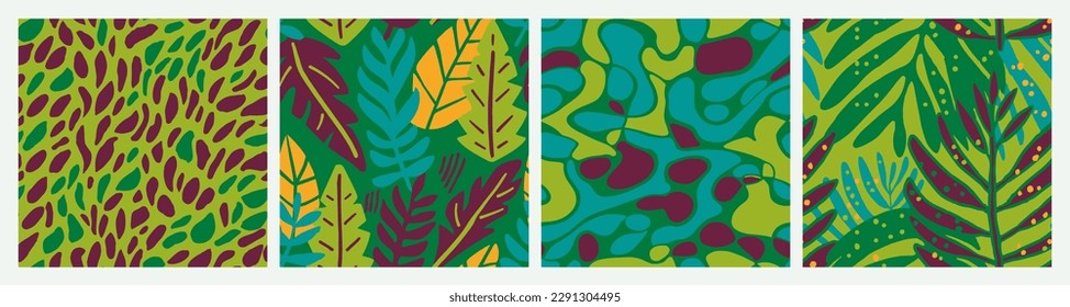 Green Seamless Nature Garden Textile Set. Light Seamless Color Fresh Template, Seamless Vector. Blue Endless Decoration Spring Shape Design. 