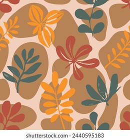 Grüne nahtlose Natur grafische Oberfläche Vektor. Rosa nahtlose zeitgenössische Flora Blätter, nahtlose Hintergrund. Hippie Repeated Decoration Isolated Textile Hintergrund. 
