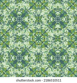 Green seamless pattern. Artistic delicate soap bubbles. Lace hand drawn textile ornament. Kaleidoscope mandala lingerie print. 