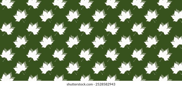 Green seamless pattern with autumn leaves