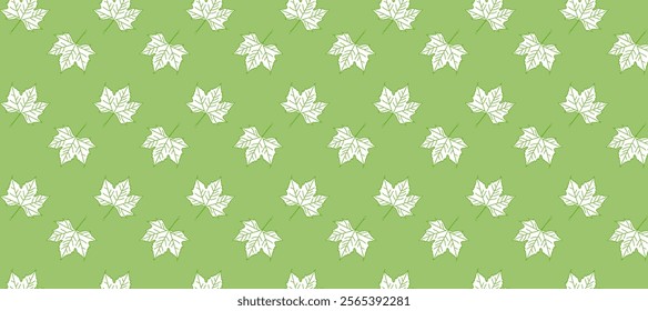 Green seamless pattern with autumn maple leaves