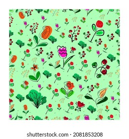 green seamless pattern background with many flowers