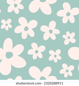 Green seamless pattern with beige flowers