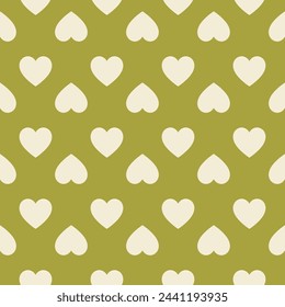 Green seamless pattern with beige hearts