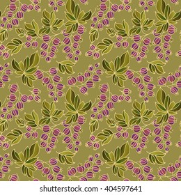 green seamless pattern of berries vector illustration. boho-style summer berry illustration. repeatable fabric or wrapping paper motif