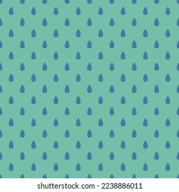 Green seamless pattern with blue raindrops