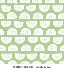 Green seamless pattern with boho textured semicircle