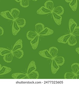 Green seamless pattern with butterfly